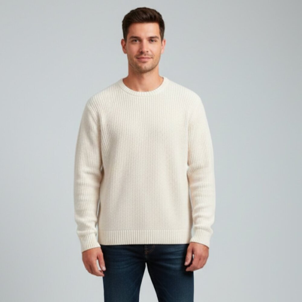 Goodthreads Men's 100% Cotton Fisherman's Cream Sweater Large